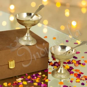 3.5 Inch Brass Dessert Bowl Set with premium velvet box packaging