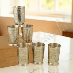 Elegant Brass Finish 6 Piece Glass Set in a premium velvet box