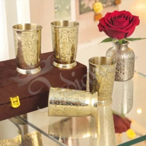 4.25 Inch Brass Drinking Glass Set of four in a premium velvet box