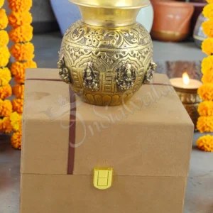A 4.75 Inch Brass Antique Lakshmi Pooja Lota, handcrafted with an elegant finish.