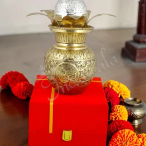 An 11 inch brass antique mangal kalash, beautifully crafted for auspicious occasions.
