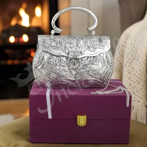 Elegant 7.5 Inch Brass German Silver Purse with intricate handcrafted patterns
