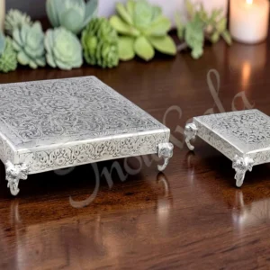 Handcrafted German Silver Brass Chowki in a velvet box.