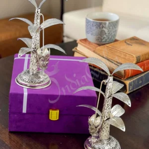 A pair of 7.5 Inch Silver Plated Brass Banana Tree for pooja and gifting.
