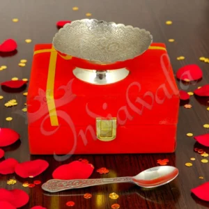 Silver Plated Brass 3D Bowl with Spoon in a premium velvet box