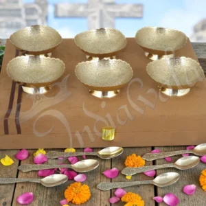 Elegant silver plated brass 3d bowl set of 6 with matching spoons and tray