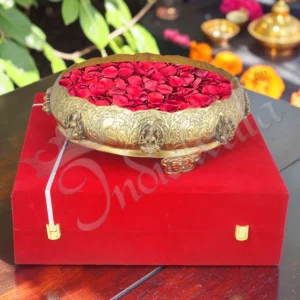 12 Inch Gold Plated Brass Urli Pot in a premium velvet box