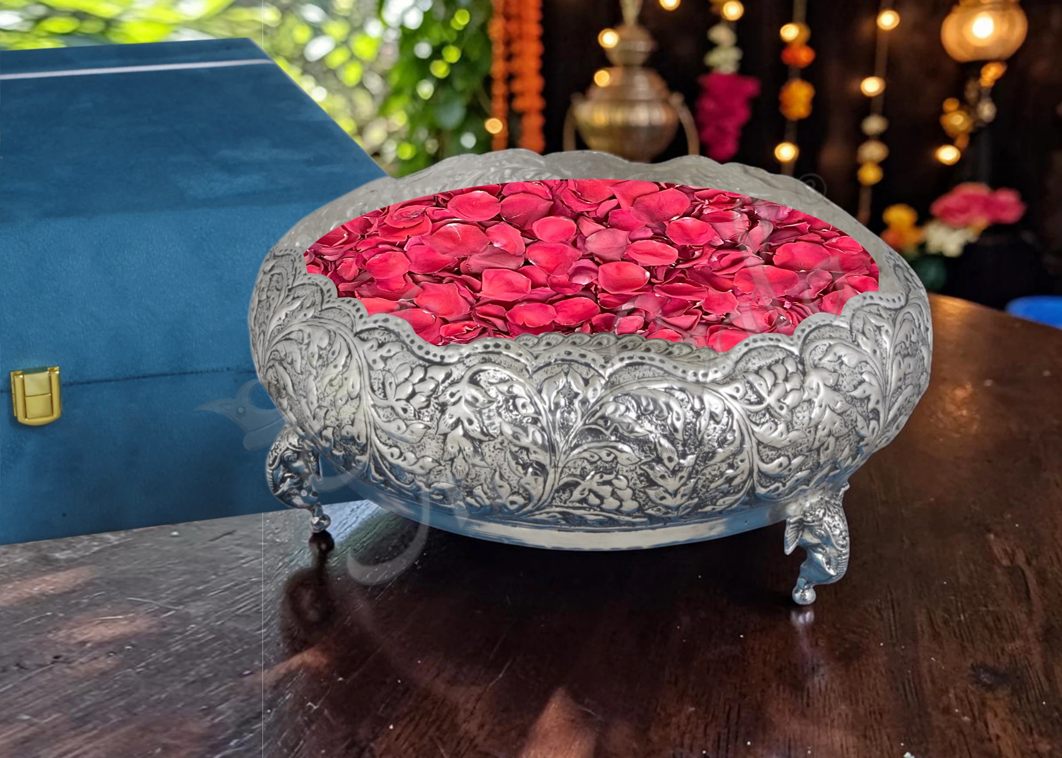 INW-9399-1 Elegant Silver Plated Brass Gifting Urli Bowl for festive home decor