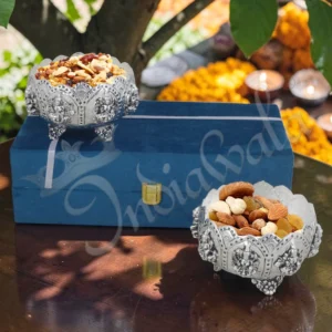 Elegant 5 Inch German Silver Brass Bowl Set of 2 in a red velvet box