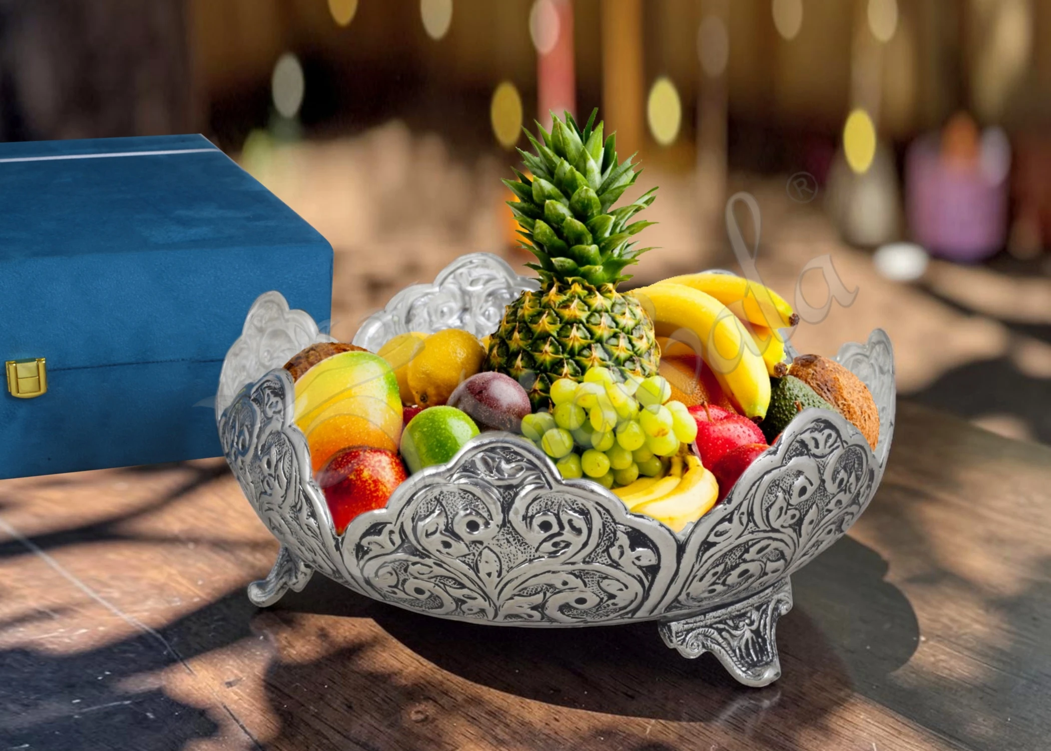 German Silver Brass Fruit Bowl Set in a premium velvet box