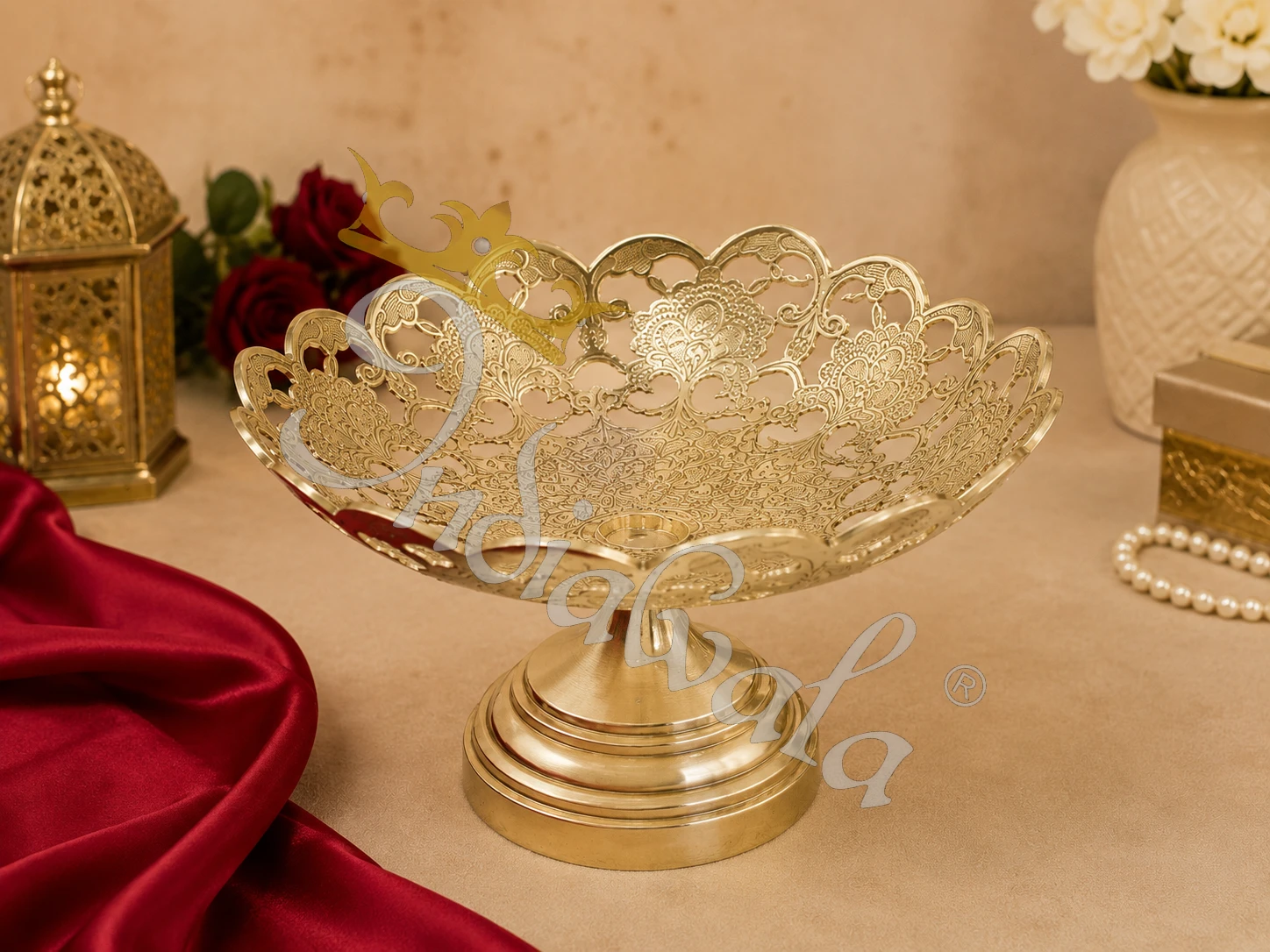 INW-9411-3 Elegant 9.75 Inch Brass Bowl Set in a premium velvet box