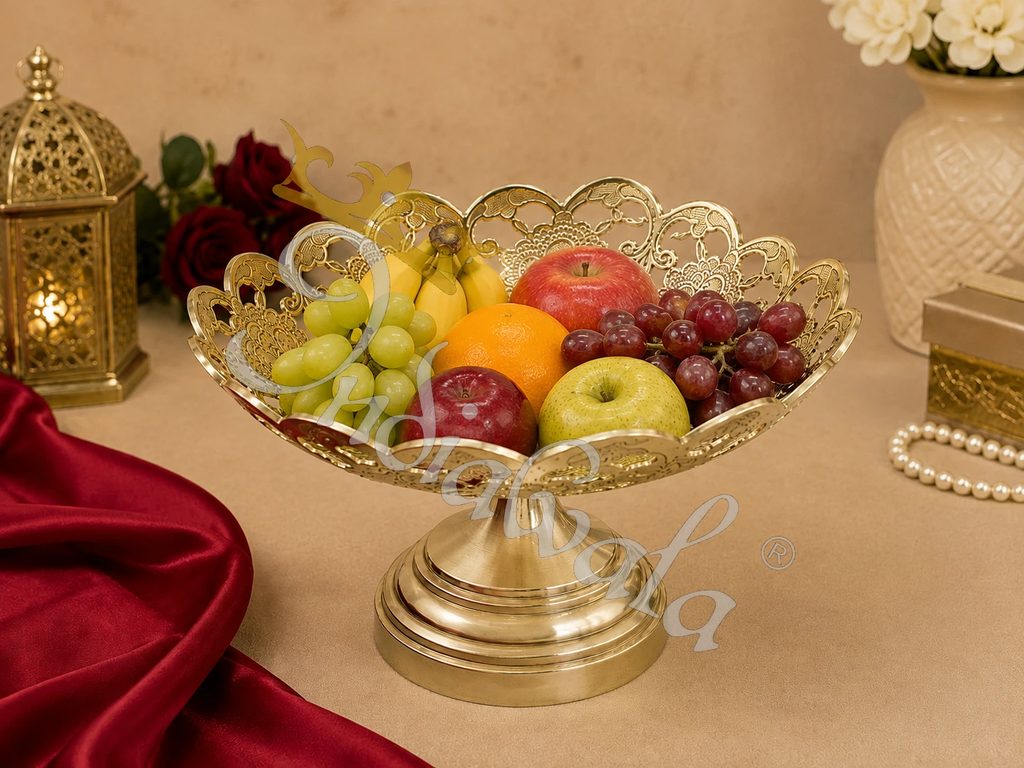 INW-9411_1-4 10 Inch Designer Brass Bowl Set in a premium velvet box