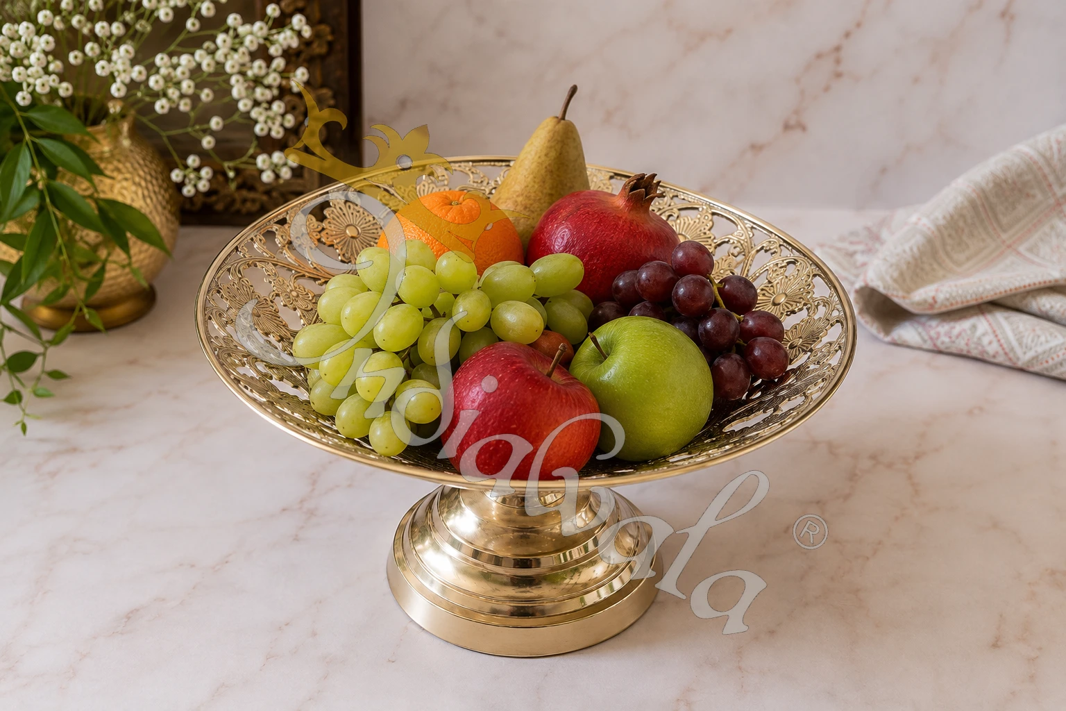 Elegant 9.75 Inch Brass Bowl Set in a premium velvet box