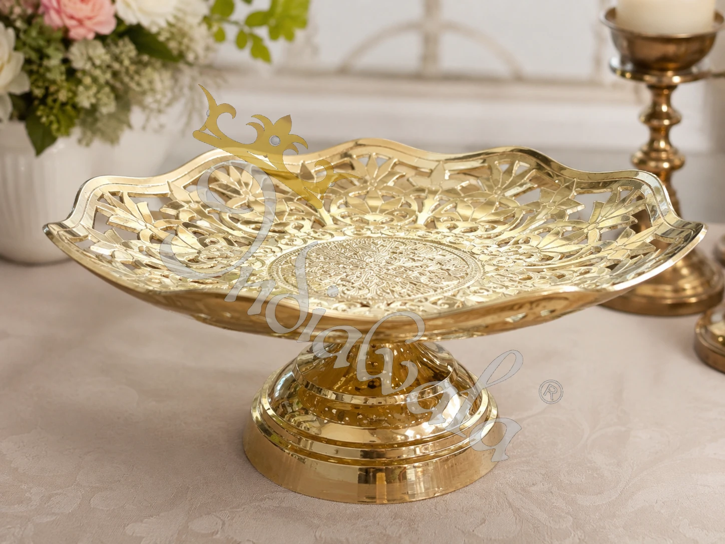 INW-9414-1 10 Inch Designer Brass Bowl Set in a premium velvet box