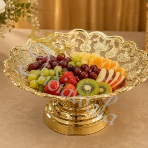 Handcrafted 9 Inch Brass Tabletop Fruit Bowl in a premium velvet box