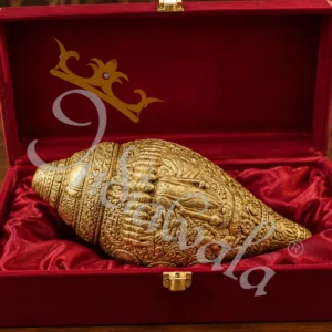 Beautifully detailed 9 Inch Antique Brass Vishnu Shankh for spiritual home decor.