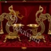 Antique Brass Peacock Ghanti Diya Set of 2 with intricate detailing