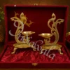 8 Inch Antique Brass Peacock Diya Set with intricate detailing