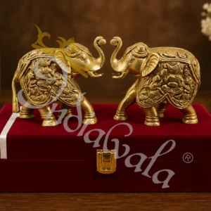 Handcrafted Brass Antique Finish Elephant Pair in a premium velvet box