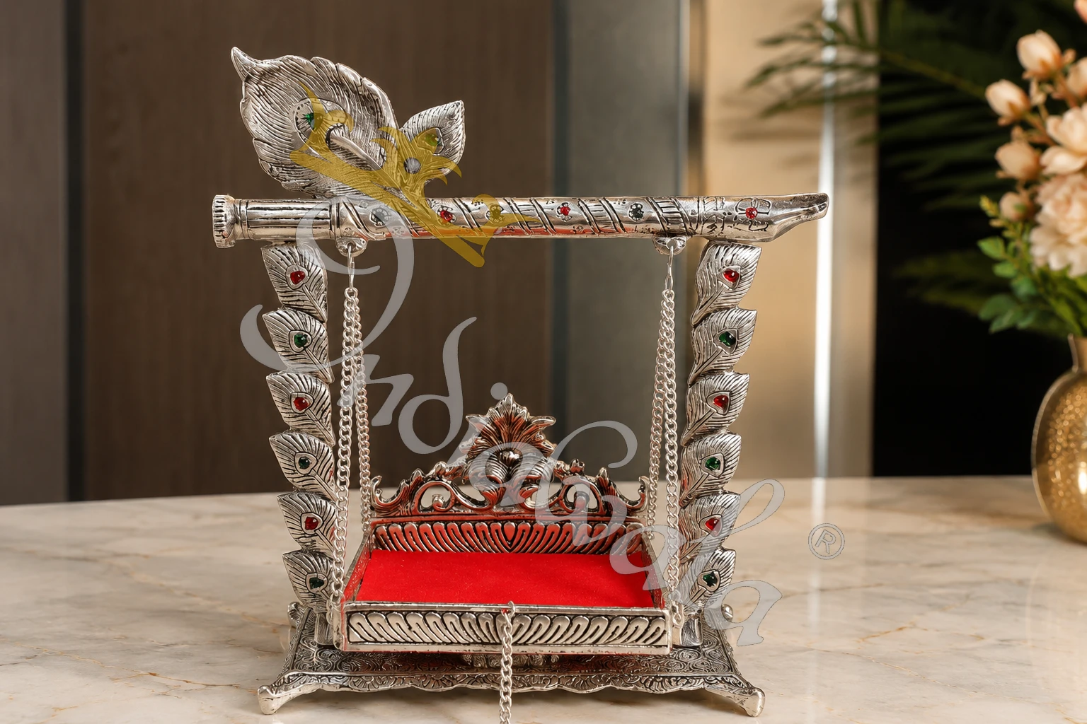 Silver Gold Plated Aluminium Krishna Jhula for home temple decor