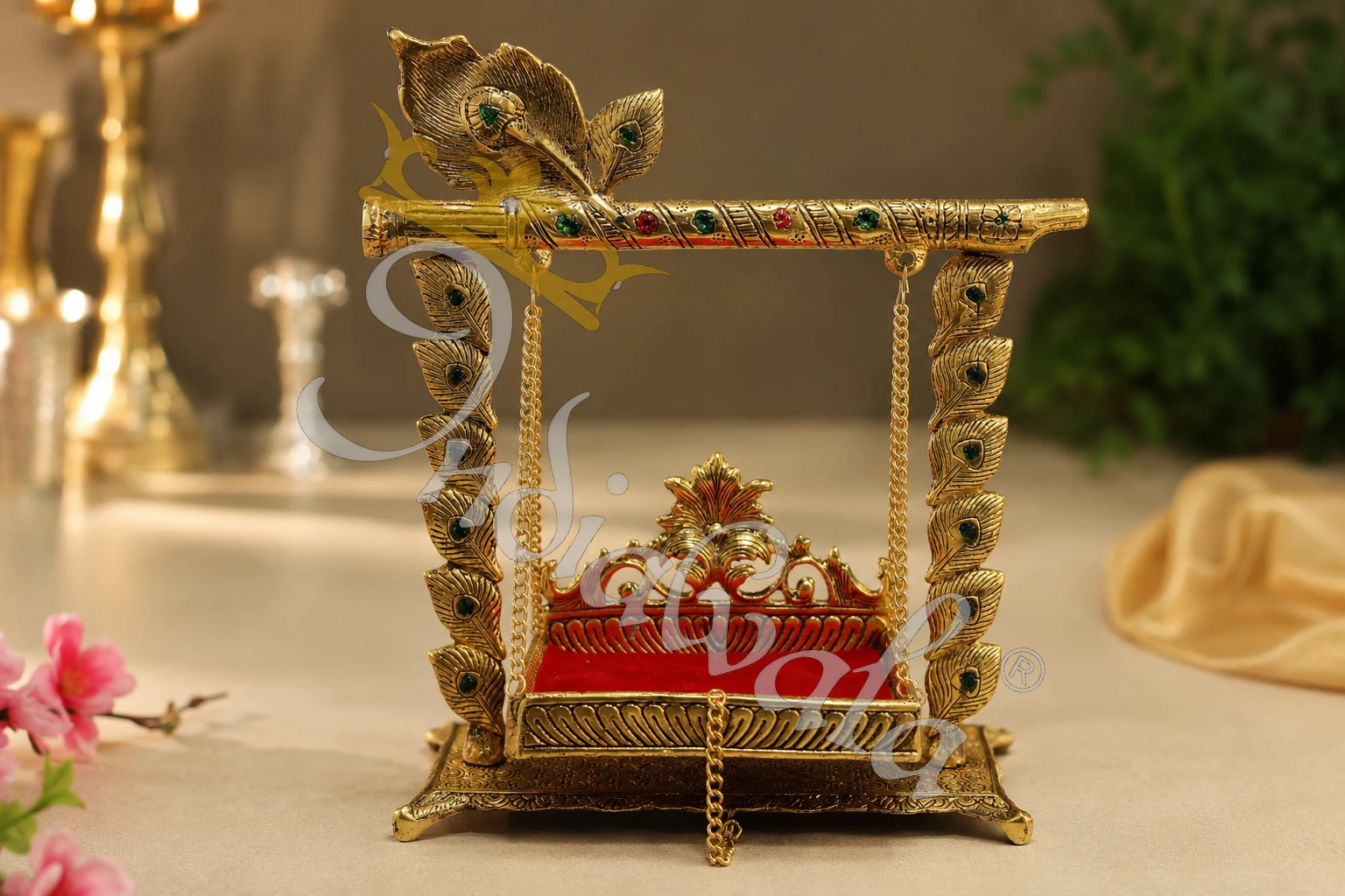 Silver Gold Plated Aluminium Krishna Jhula for home temple decor