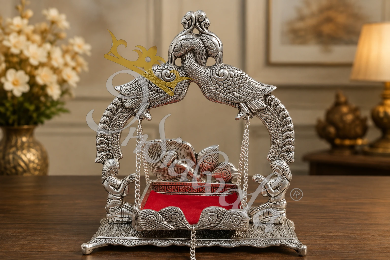 INW-9431 Aluminium Silver Gold Plated Balgopal Jhula for home temple decor
