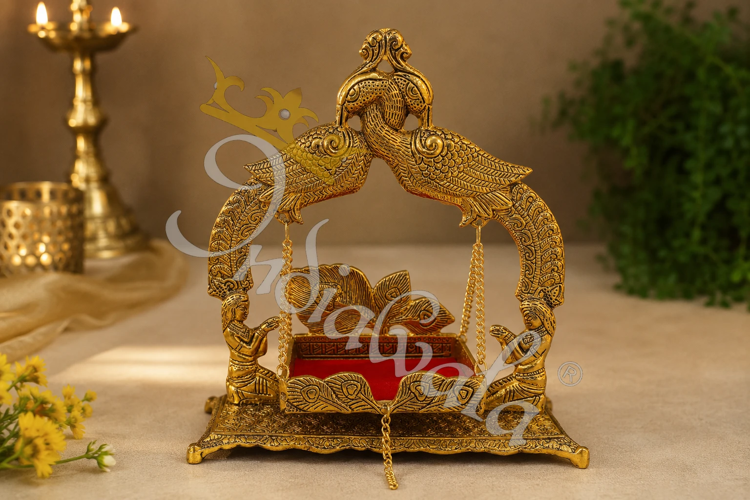 INW-9431_1 Aluminium Silver Gold Plated Balgopal Jhula for home temple decor