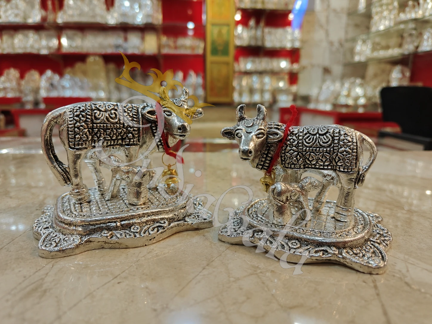 INW-9434 Silver Plated Kamdhenu Cow Gifting Statue