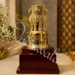 Handcrafted Brass Ashoka Pillar Tabletop Emblem with sturdy base