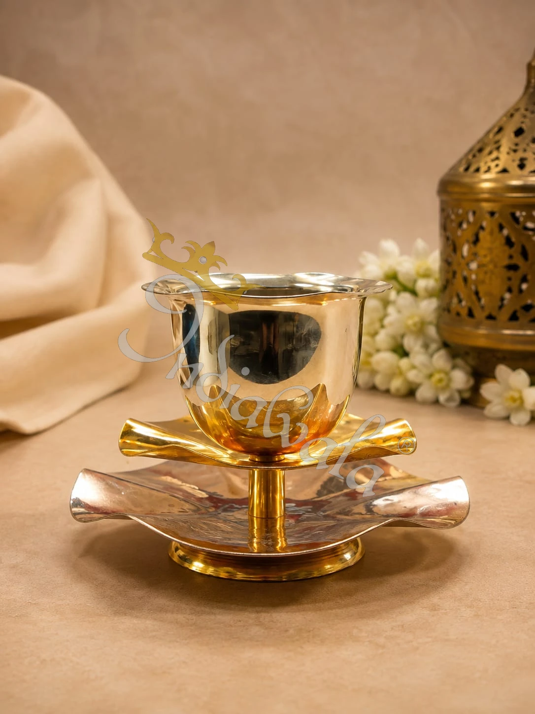 INW-9436 Elegant Silver Plated Velvet Box Diya for festive gifting