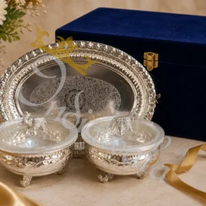 Elegant 4 Inch Silver Plated Steel Elephant Bowl Set of 2 in a premium velvet box