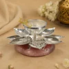 INW-9439_1 6 Inch Silver Plated Steel Rose Quartz Diya in a premium velvet box