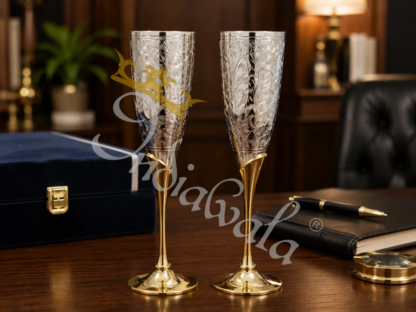INW-9440-1 Elegant 8.5 Inch German Silver Wine Glass in a premium velvet box