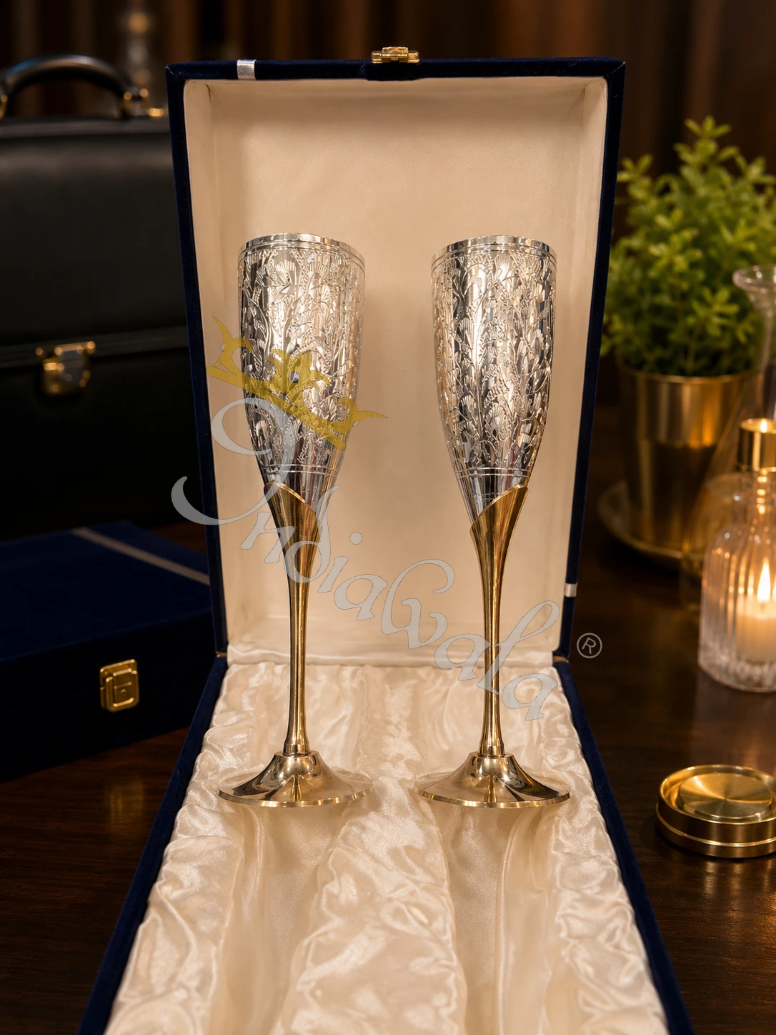 INW-9440_1-1 Elegant 8.5 Inch German Silver Wine Glass in a premium velvet box