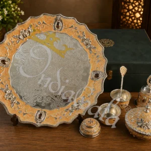 Elegant 12 Inch German Silver Pooja Thali with intricate traditional engravings