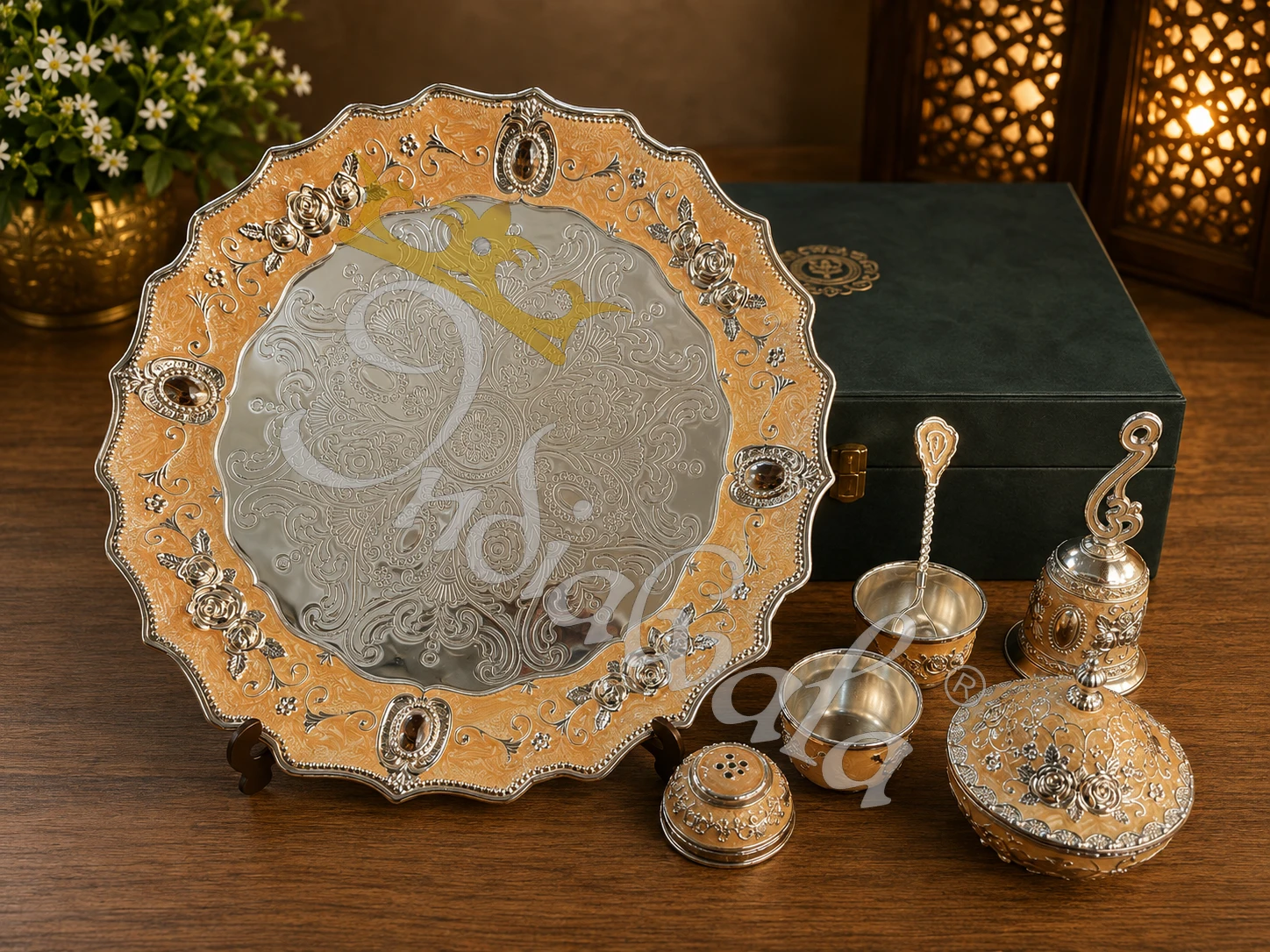 INW-9444 Elegant 12 Inch German Silver Pooja Thali with intricate traditional engravings