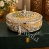 INW-9445_2 Elegant German Silver Dry Fruit Box 9 Inch in a premium leather box