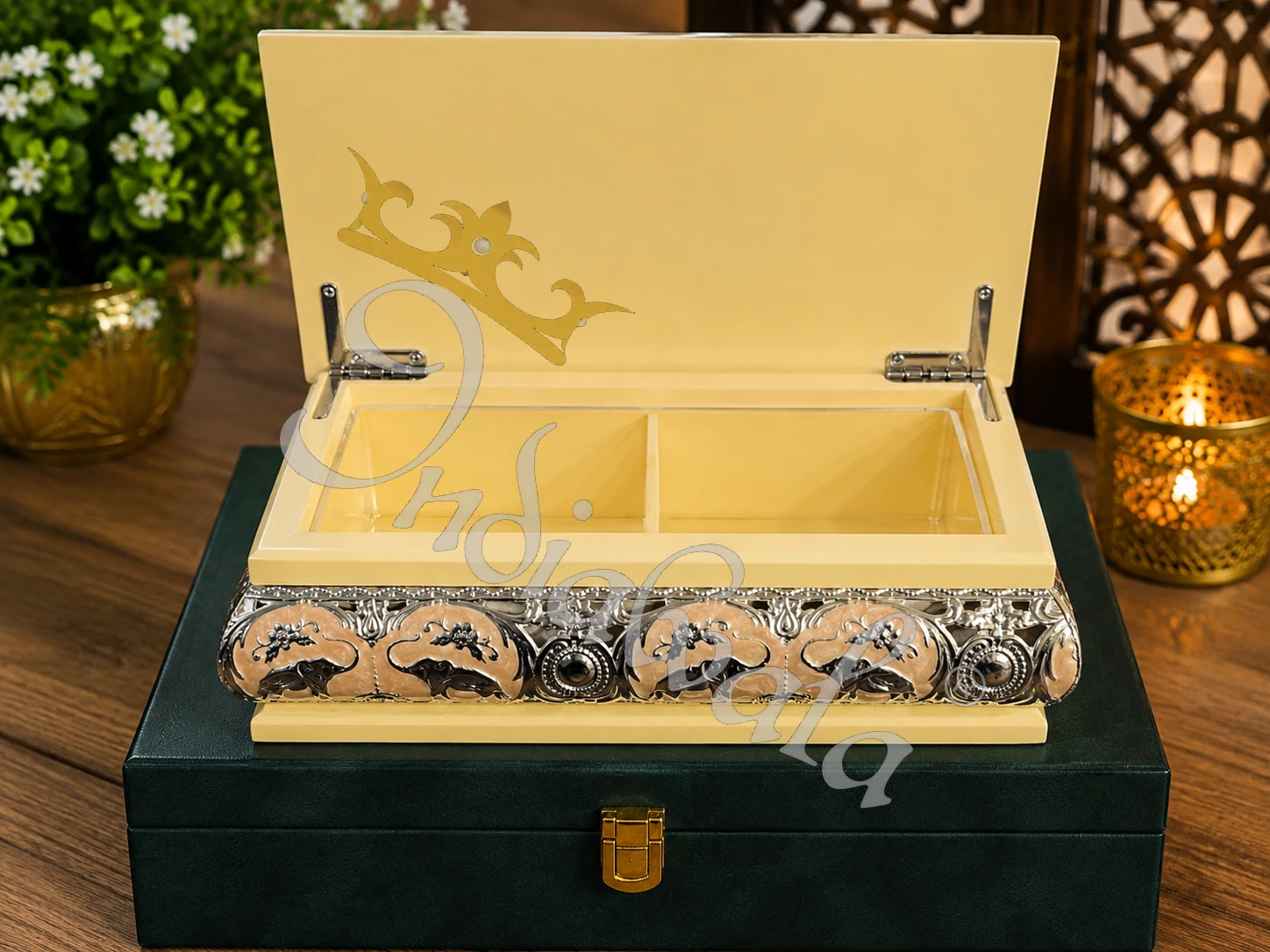 INW-9446_1 Elegant German Silver Gifting Dry Fruit Box with intricate engravings