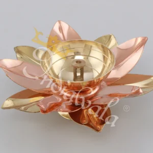 A beautifully handcrafted 3 Inch Brass Copper Lotus Diya with a dual-tone finish.