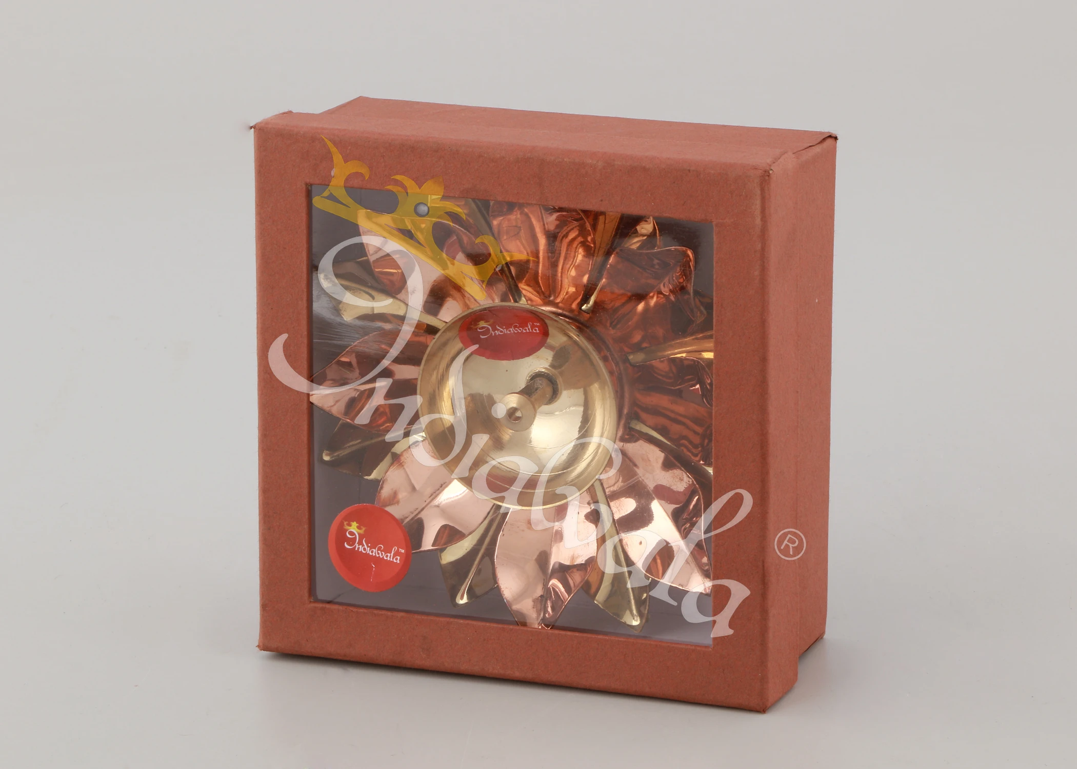 INW-210_1 A beautifully handcrafted 3 Inch Brass Copper Lotus Diya with a dual-tone finish.