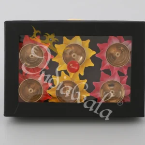 Colourful Brass Copper Lotus Diya Set of 6 for festive pooja decor