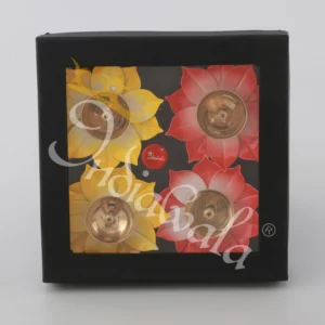 A beautiful 4 Inch Colourful Lotus Diya Set of 4 made of brass and copper.