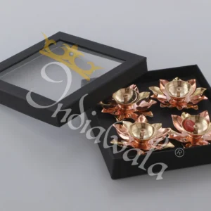 Handcrafted 4 Inch Brass Copper Lotus Diya Set for festive pooja decor