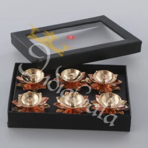 Beautifully crafted 3 Inch Brass Copper Lotus Diya Set of 6 for festive home decor