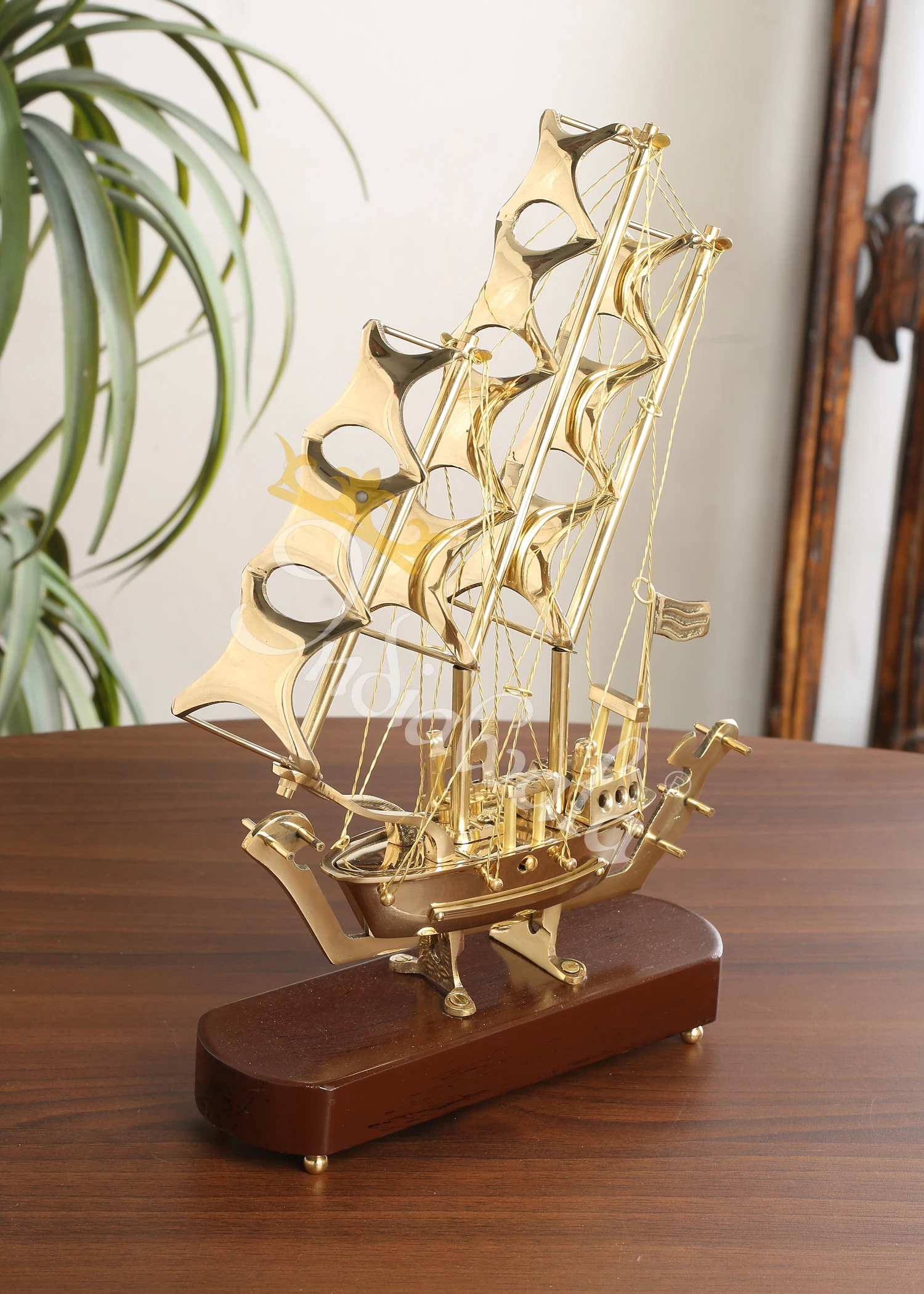INW-5027 Elegant Gold Plated Brass Ship for home decor and luxury gifting