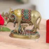 Antique Stone Finish Brass Kamdhenu cow statue with intricate detailing