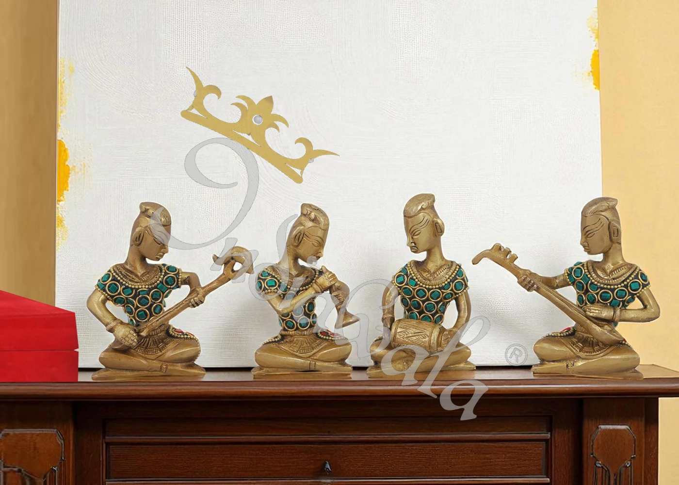 INW-6050 Handcrafted stone work brass showpiece with antique finish