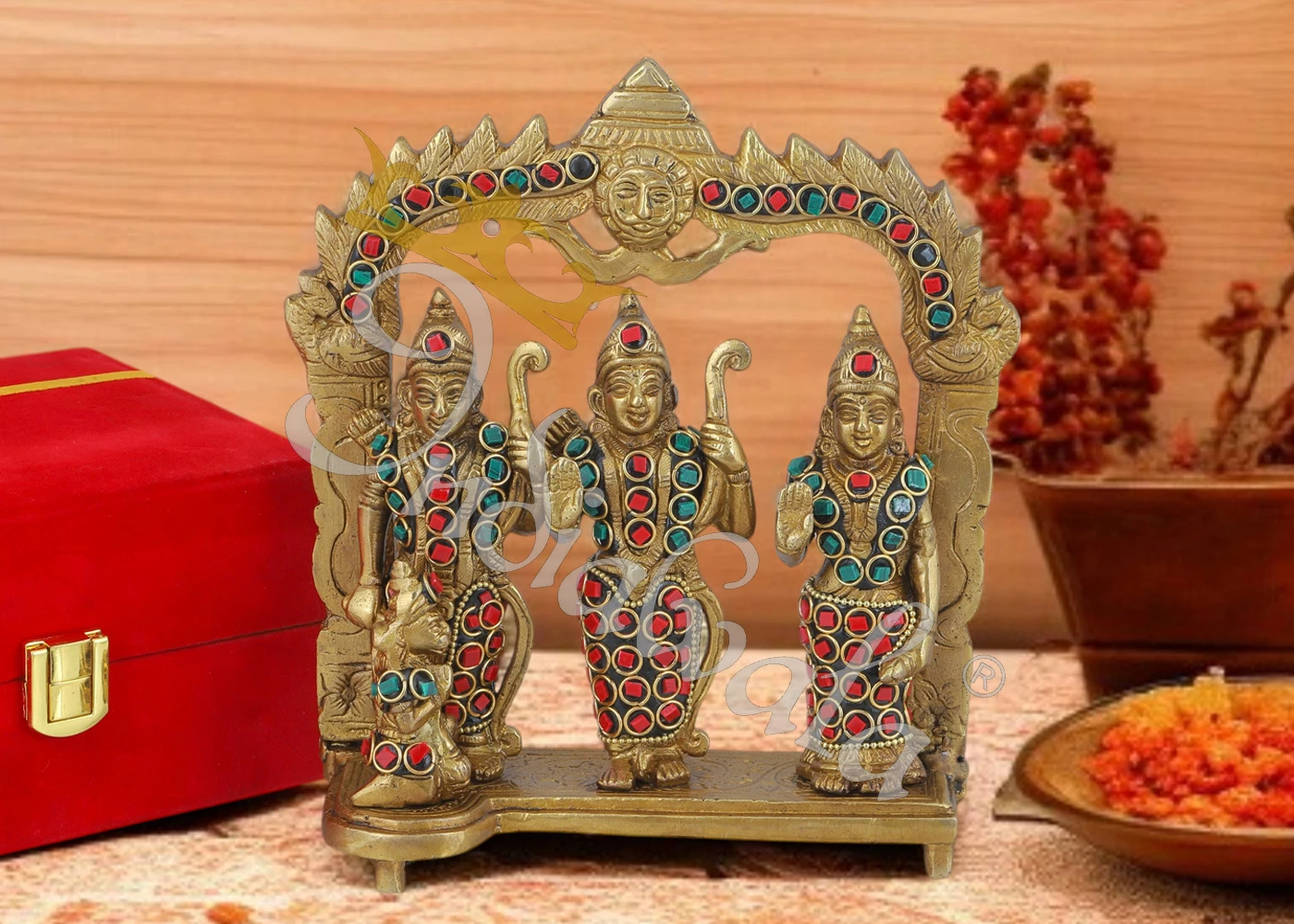Handcrafted Brass Ram Darbar Antique Stone Statue for spiritual home decor
