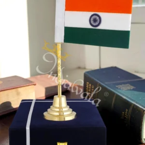 A beautifully crafted 11.75 inch Brass Finish Indian Flag Gift, showcasing intricate details.