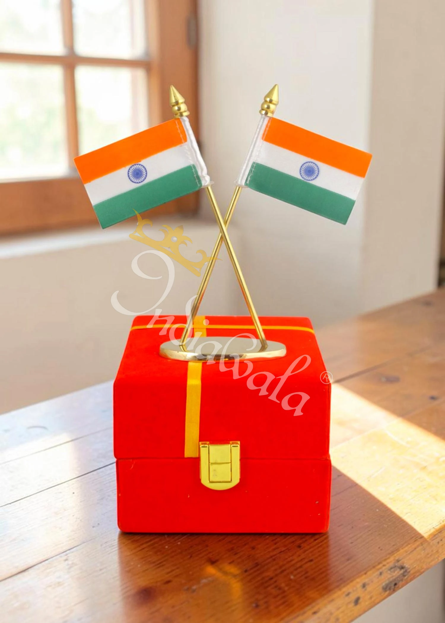 INW-9388 5.5 Inch Brass Indian Flag Table Decor with premium brass finish